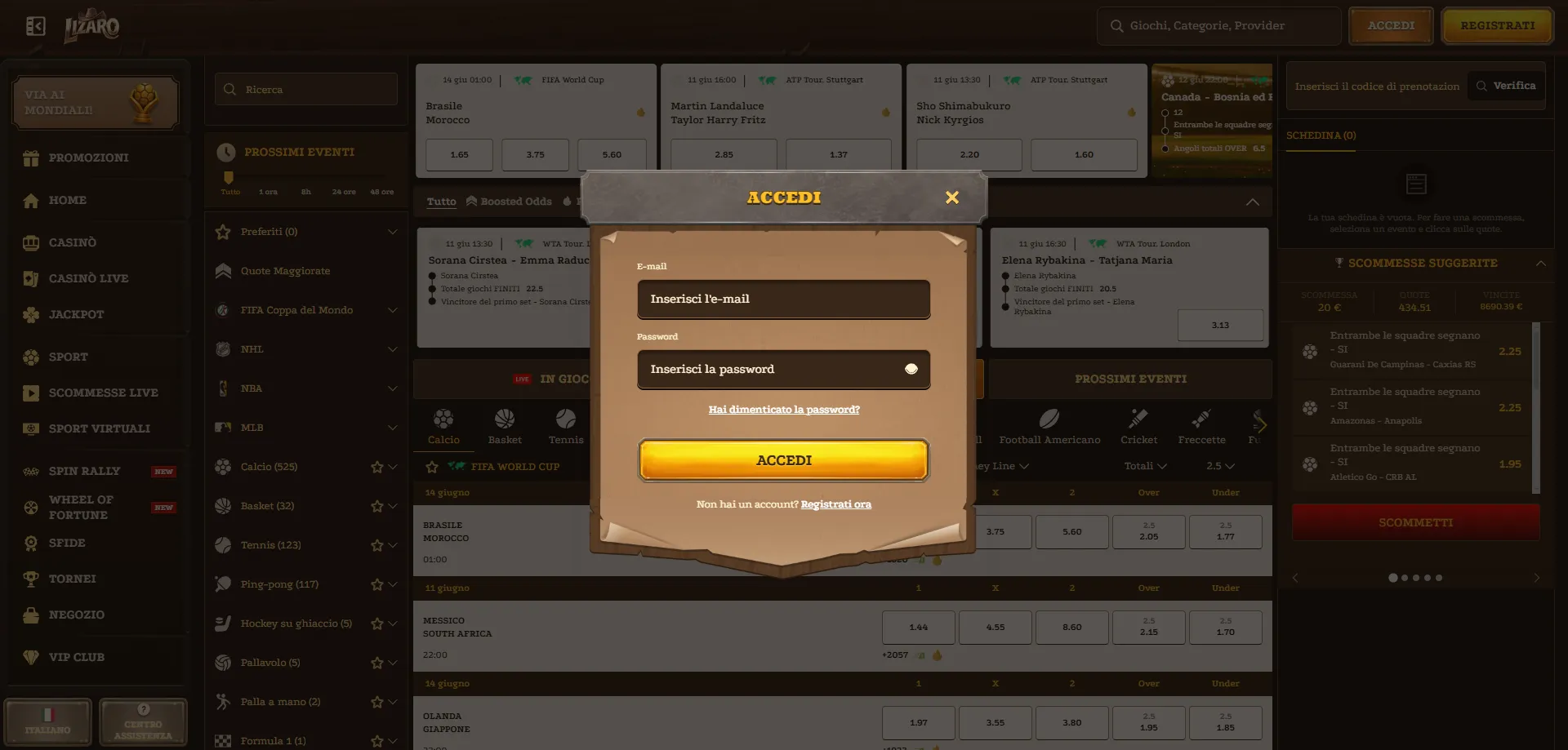 Lizaro Casino registrazione e login nuovo account giocatore italiano